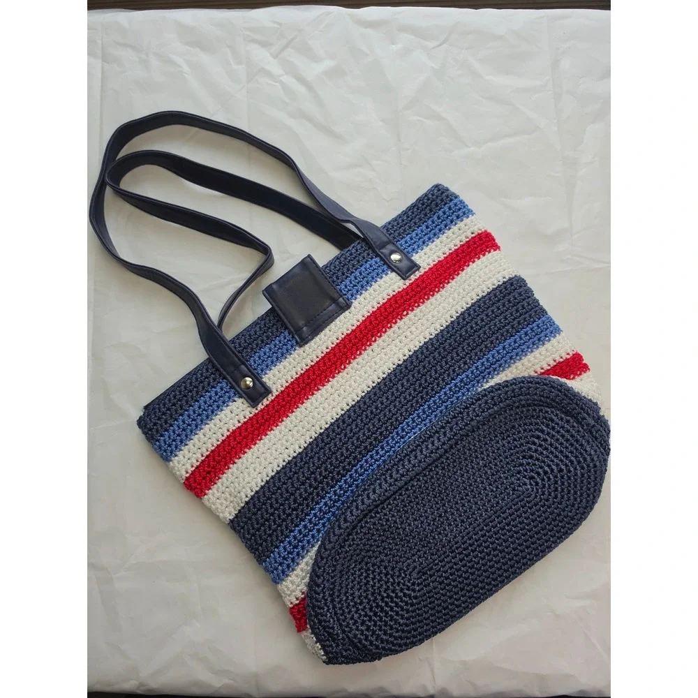 Unbranded Crochet Tote Bag Women Large Multicolor Nautical Striped Excellent